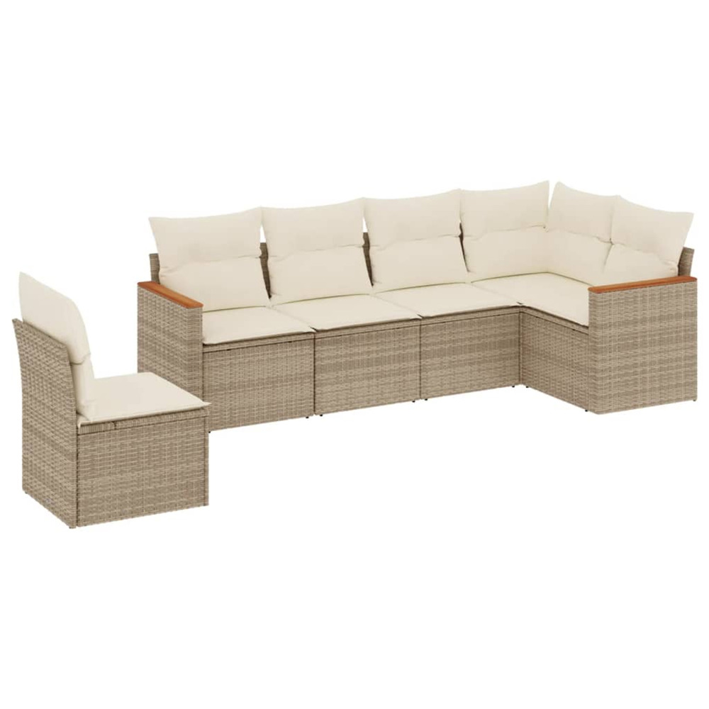 Salon de jardin avec coussins 6 pcs beige résine tressée