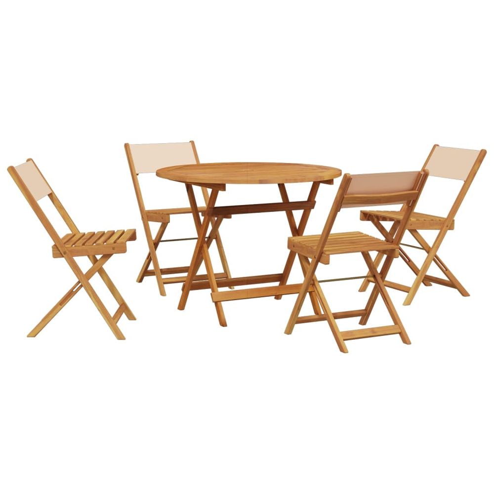 Ensemble à manger de jardin 5 pcs beige tissu et bois massif