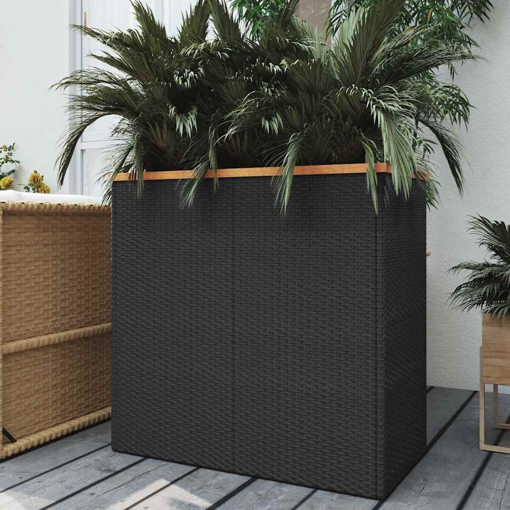 Jardinière haute sur pieds résine tressée pour balcon et terrasse 80x40x80 cm noir