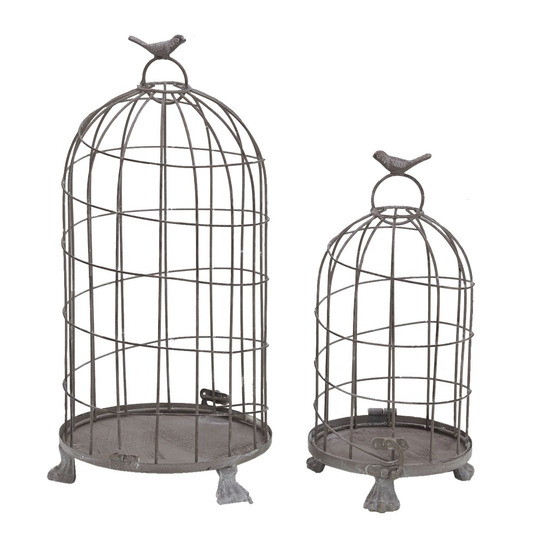 Cages en métal gris blanchi (lot de 2)