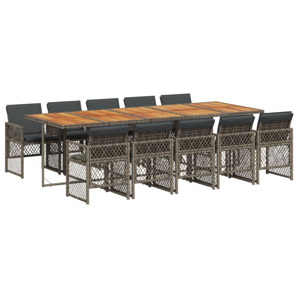 Ensemble à manger de jardin 11pcs avec coussins gris poly rotin