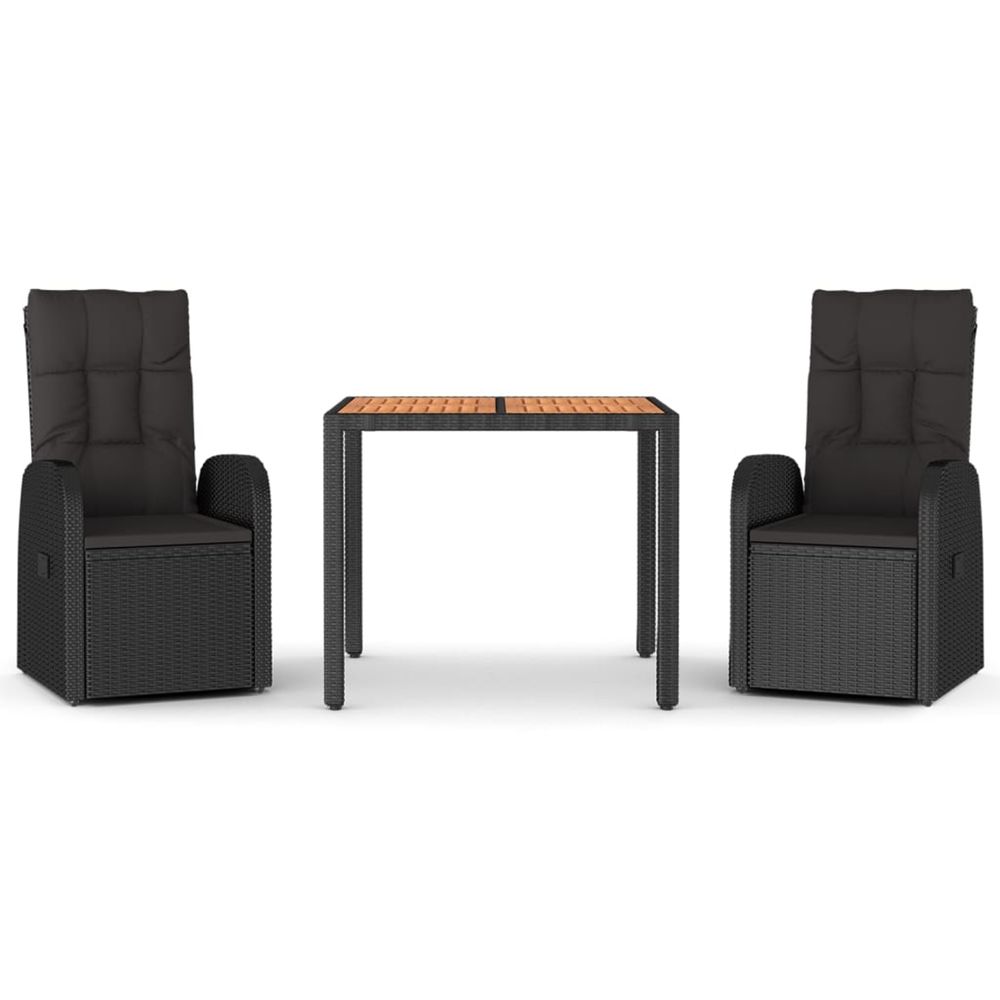 Ensemble à manger de jardin avec coussins 3 pcs noir