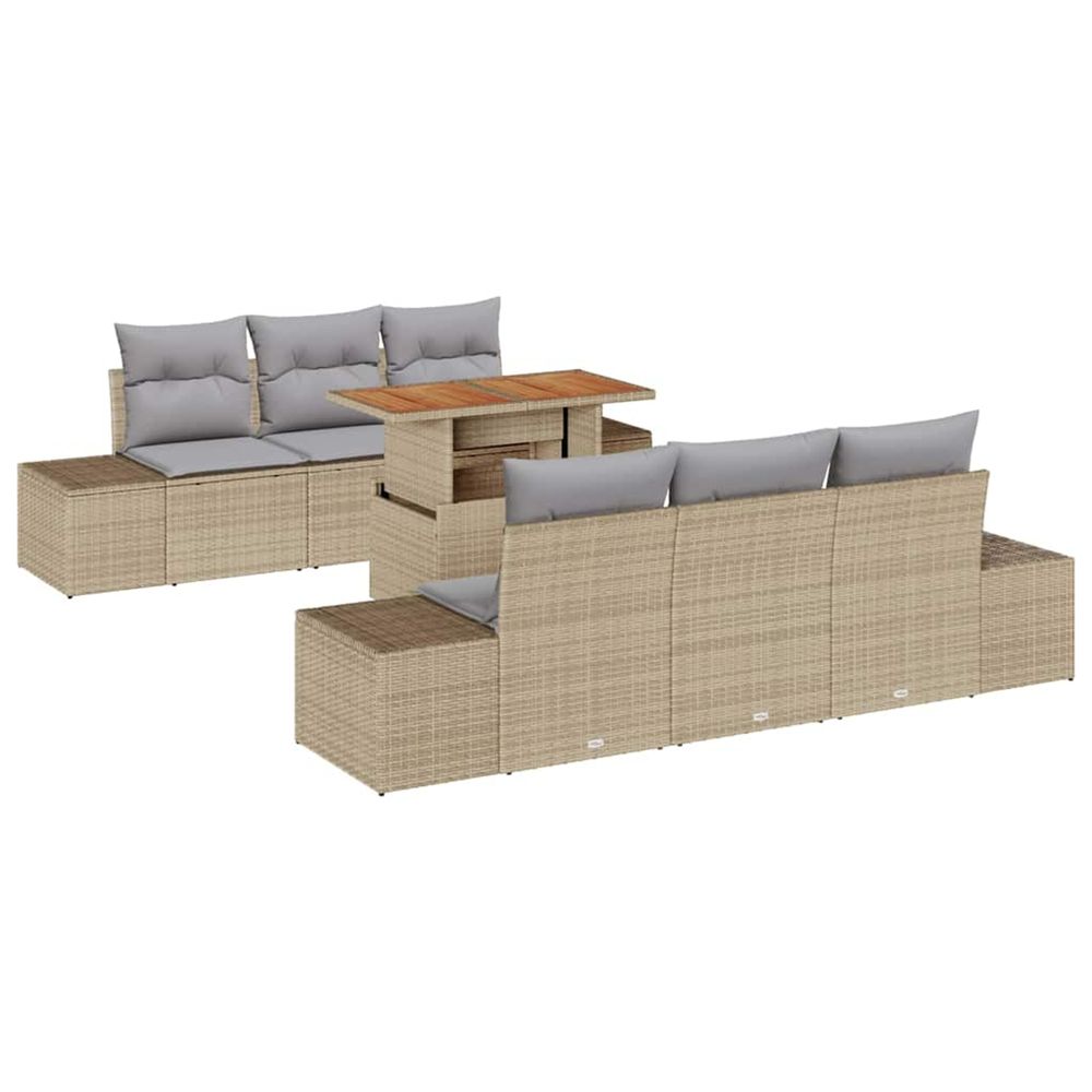 Ensemble de canapé de jardin 7 pc beige poly rotin