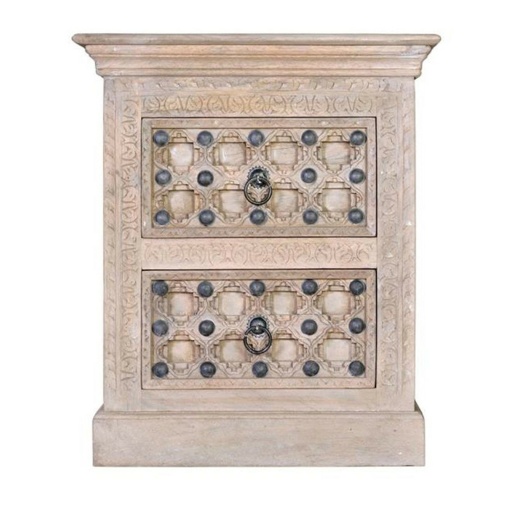 Table de chevet 2 tiroirs bois-fer blanc - yzaline décoration d'autrefois