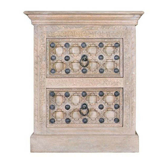 Table de chevet 2 tiroirs bois-fer blanc - yzaline décoration d'autrefois