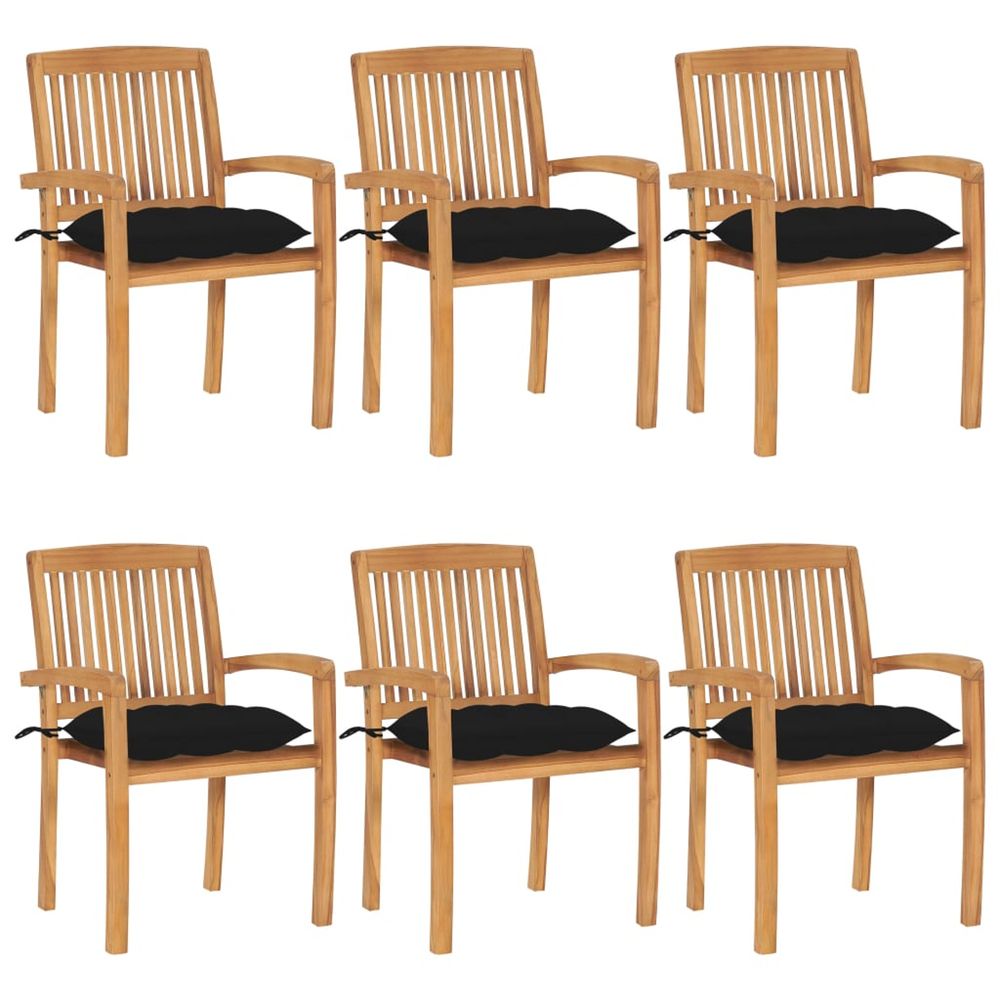Chaises de jardin empilables avec coussins lot de 6 teck solide
