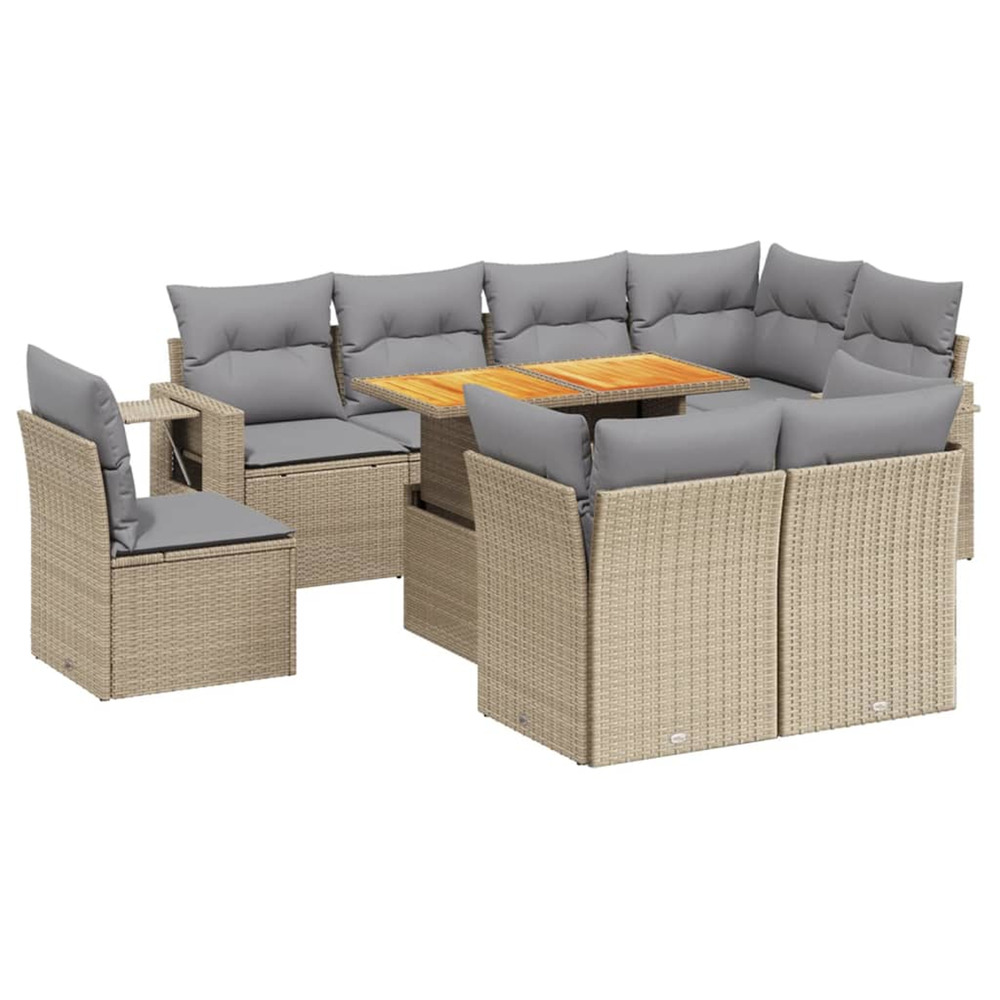 Salon de jardin avec coussins 9 pcs beige résine tressée