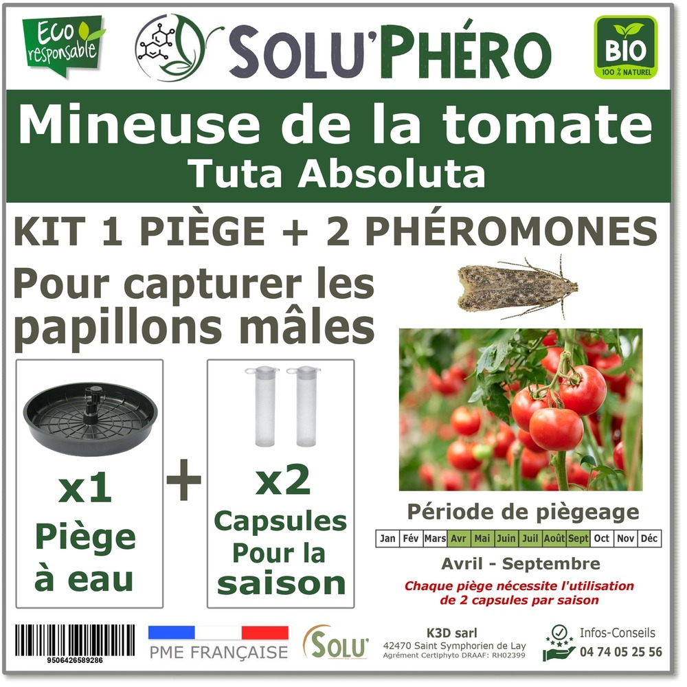 Solu'phéro - 2 phéromones contre la mineuse de la tomate - 1 capsule 3 mois de protection + un piège