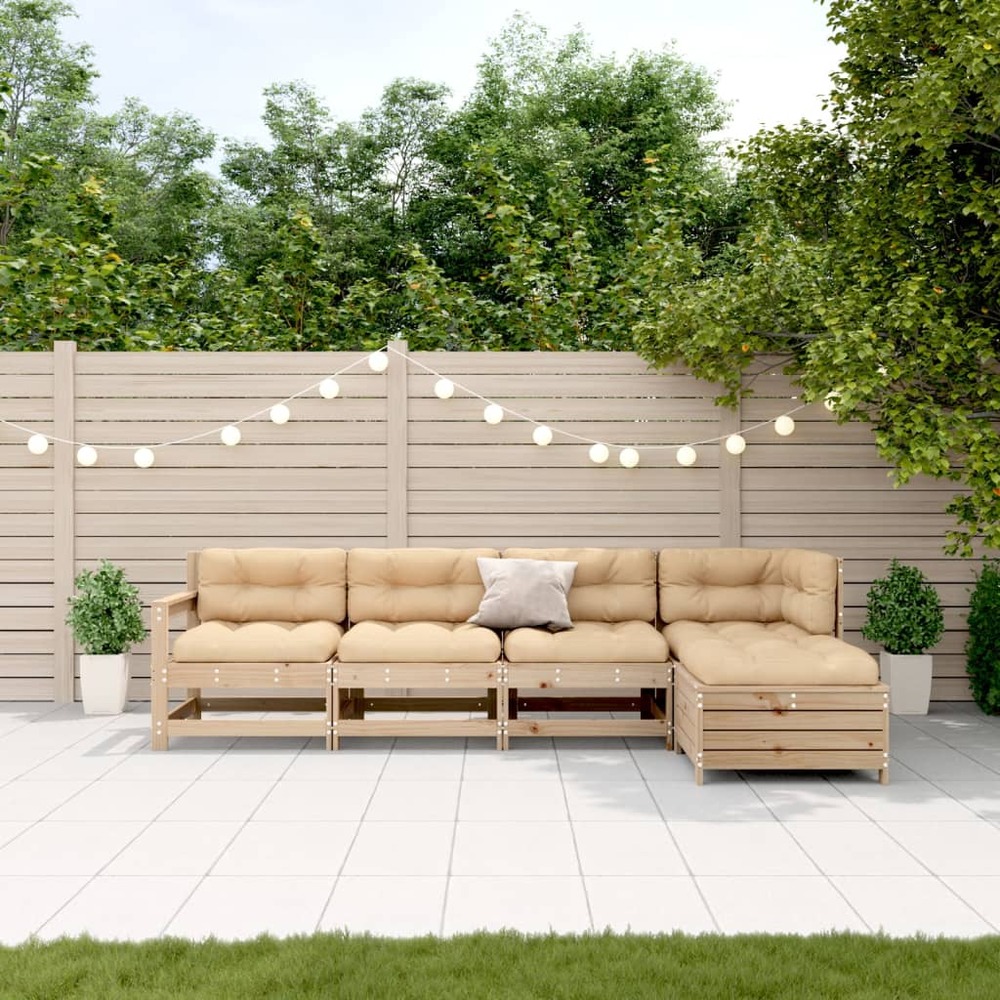 Salon de jardin 5 pcs avec coussins bois de pin massif