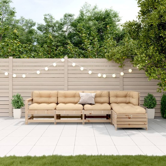 Salon de jardin 5 pcs avec coussins bois de pin massif