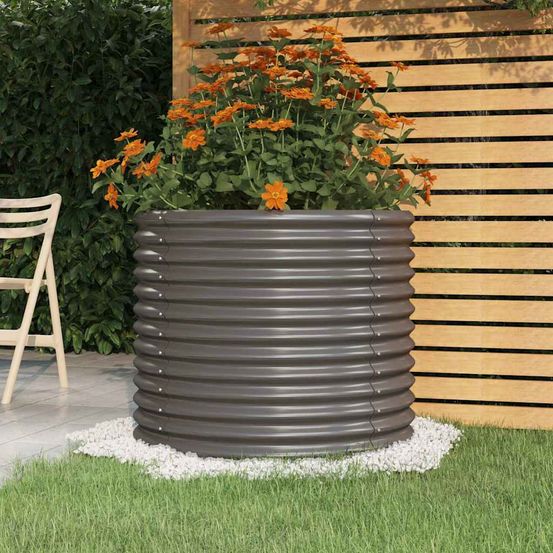 Jardinière surélevée ronde acier galvanisé pour jardin balcon gris 80x68 cm
