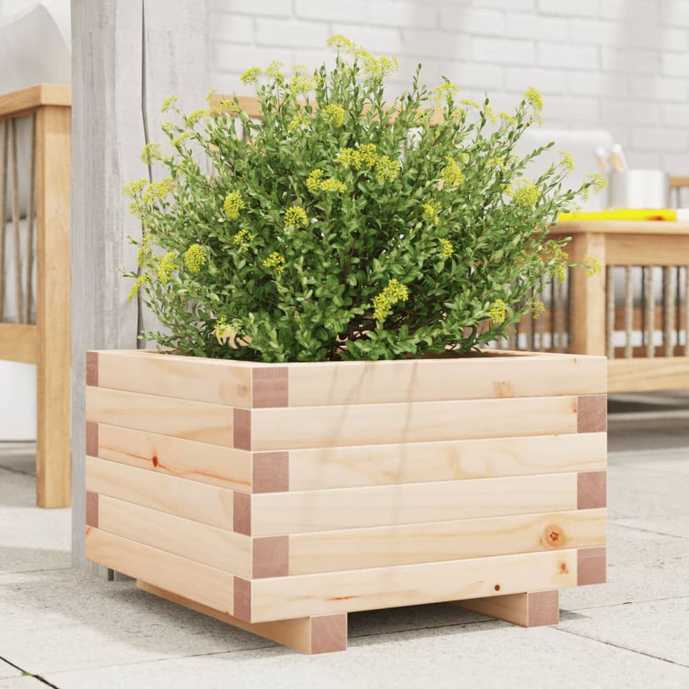 Jardinière carrée pin massif pour plantes et légumes jardin balcon 40x40cm