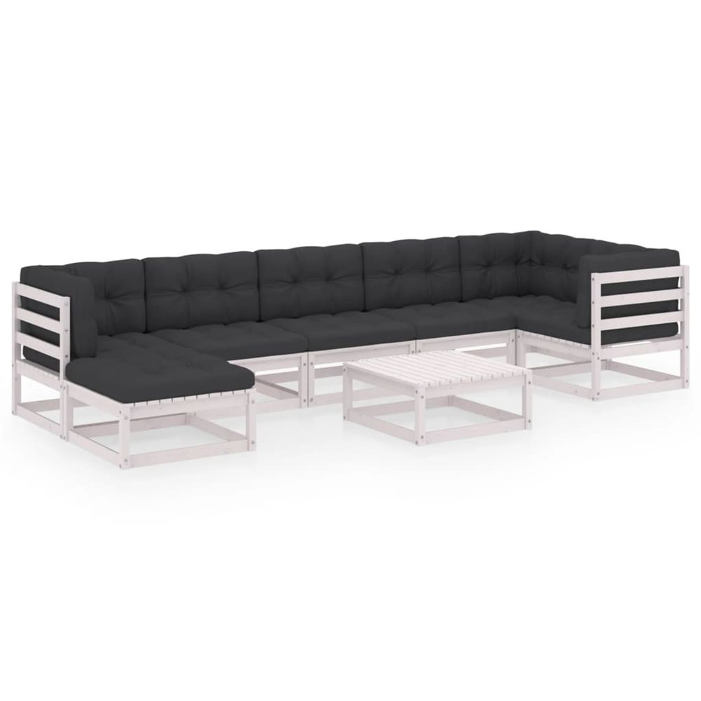 Salon de jardin 8 pcs avec coussins bois de pin massif