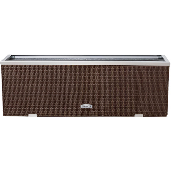 Jardinière en résine tressée avec cadre en aluminium 98 x 25 x 34 cm marron