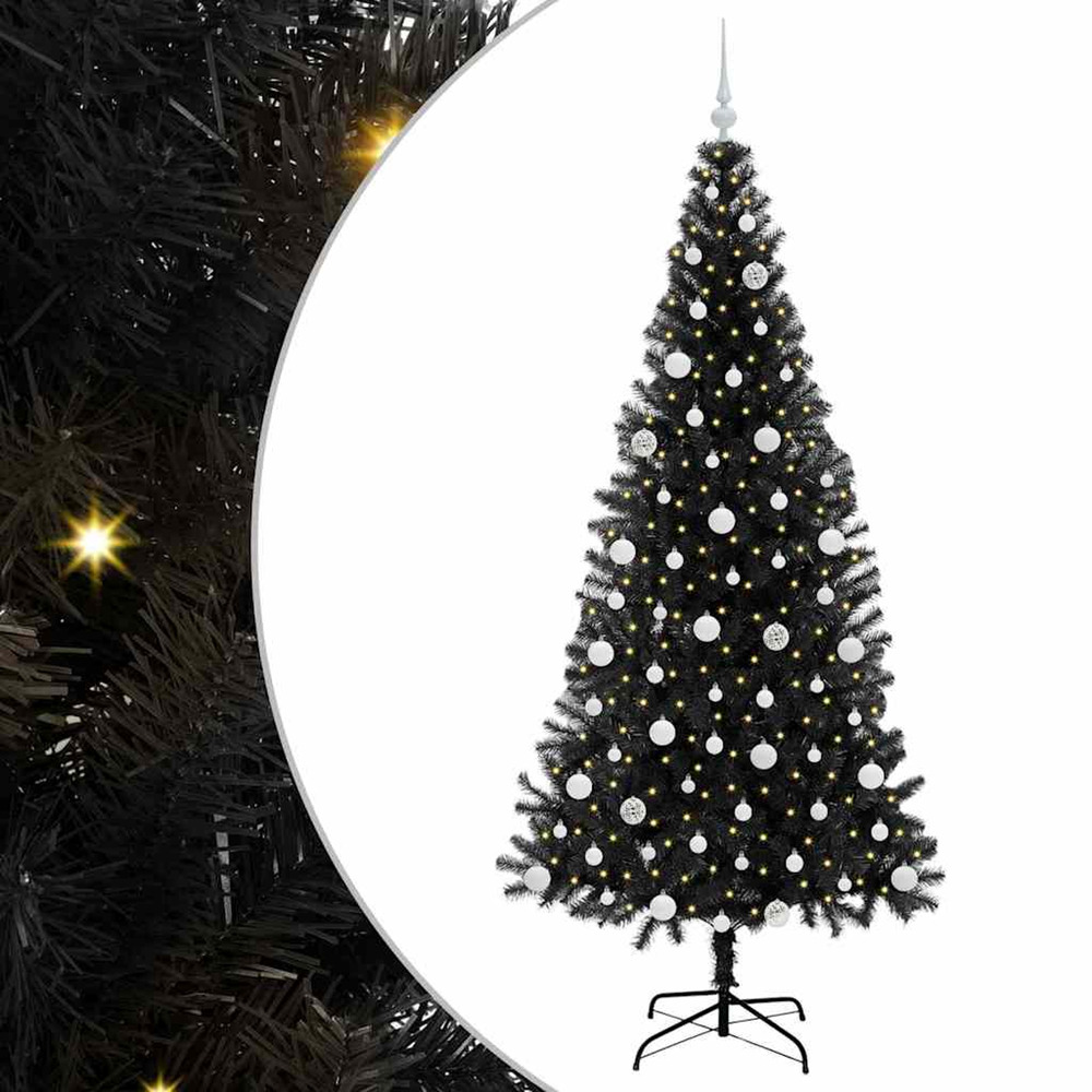 Sapin de noël avec 300 led avec support noir 210 cm pvc