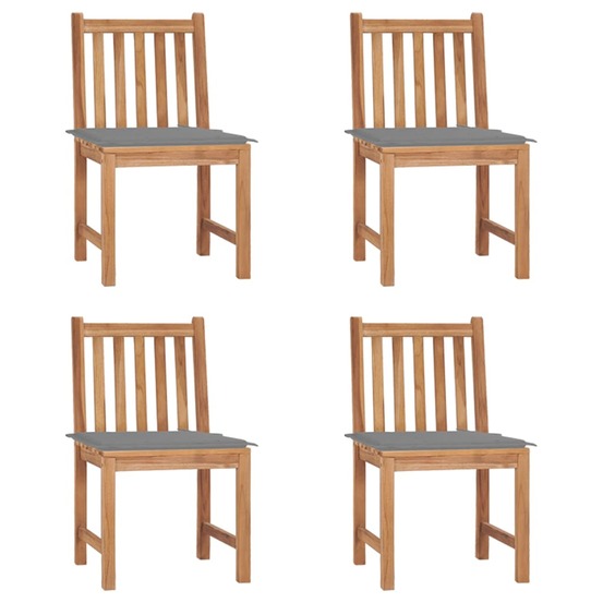 Chaises de jardin lot de 4 avec coussins bois de teck massif
