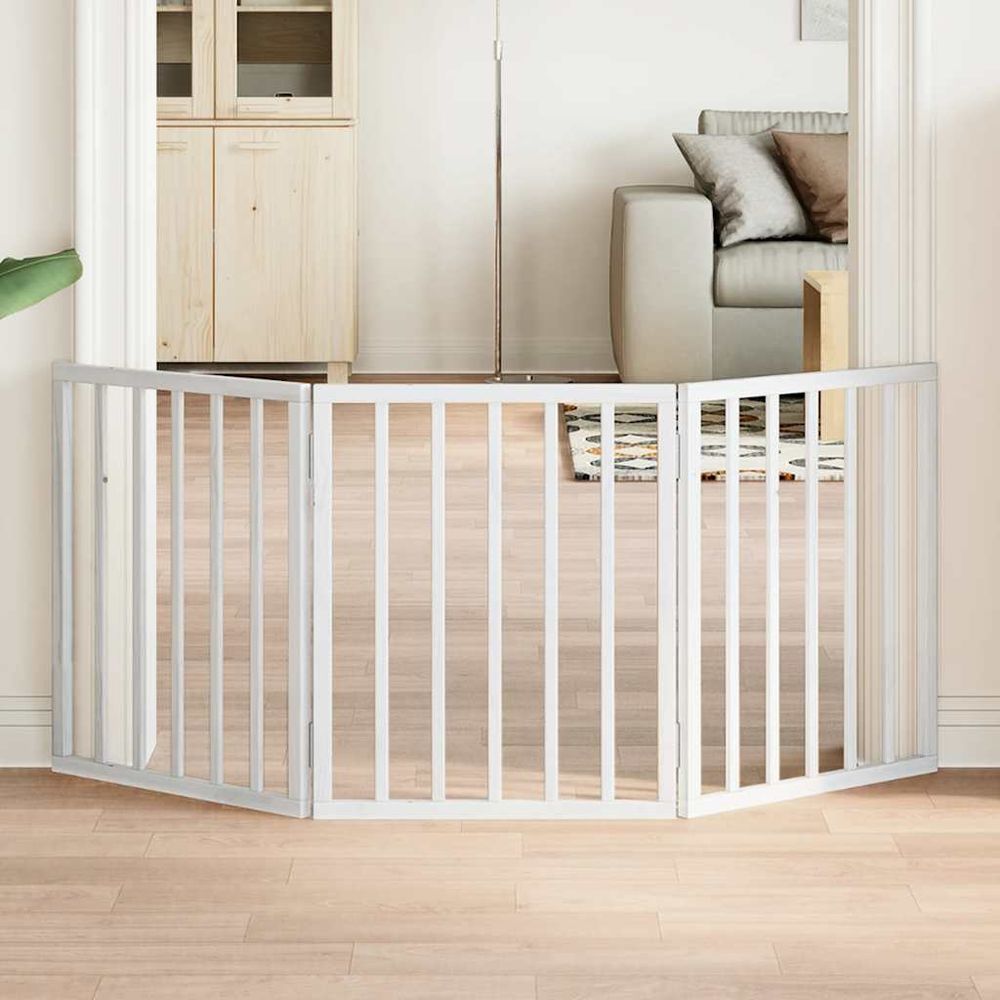 Barrière sécurité chien pliable 3 panneaux bois intérieur 150x60cm blanc