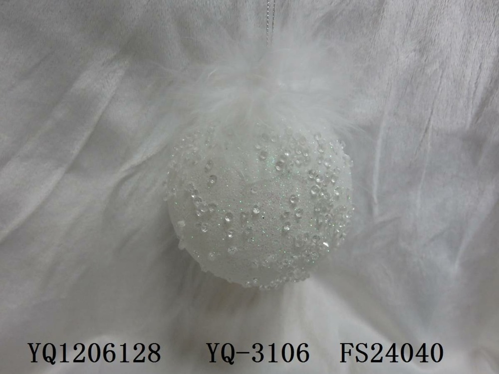 Boule verre plume d.8cm blanc