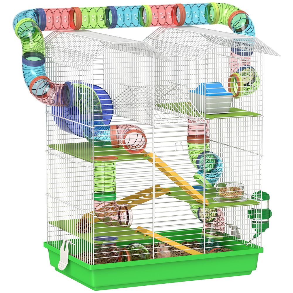 Cage hamster métal 5 étages espace de jeu tubes ludiques 47x30x59cm vert