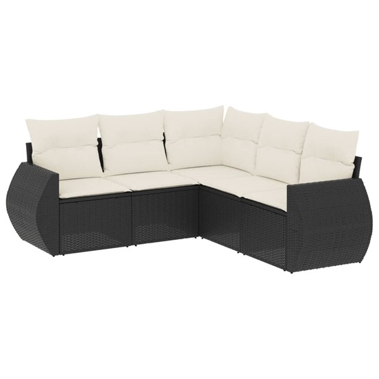Salon de jardin 5 pcs avec coussins noir résine tressée