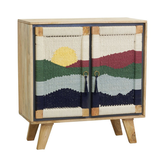 Buffet artisanal en manguier et coton tissé sunset 2 portes