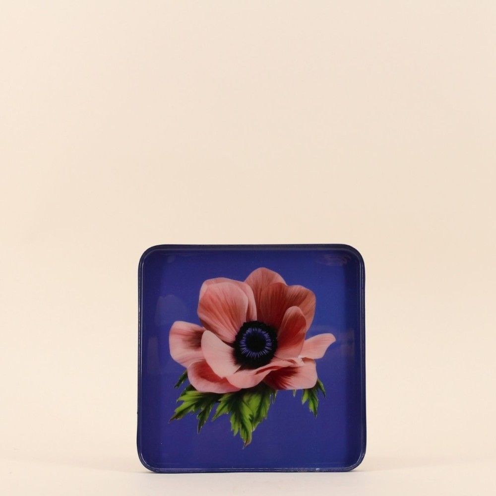 Plateau en métal laqué motif blossom 20x20cm