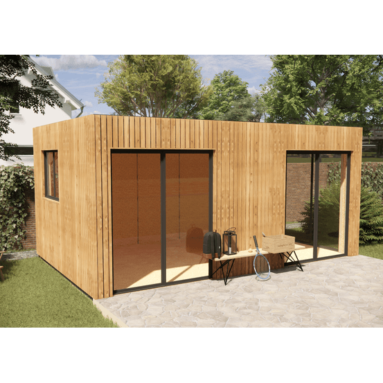 Studio de jardin re2020 en bois 5,5 x 3,5 x 2,7 m / isolation re2020 avec plancher isolé / menuiseries alu k-line