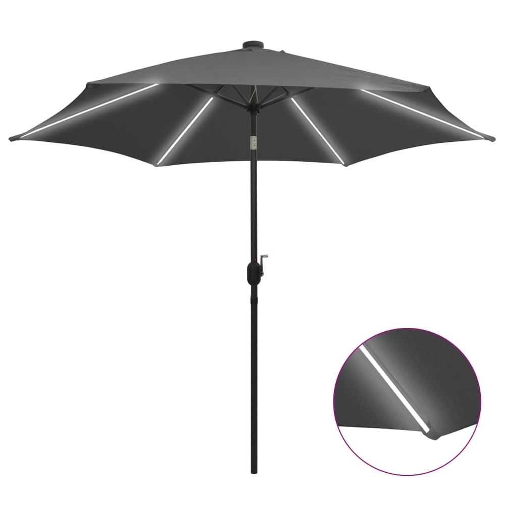Parasol de jardin et lumières led mât en aluminium anthracite