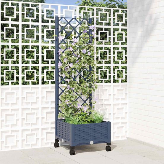 Jardinière avec treillis pp balcons et jardins culture de grimpantes 40x40x131cm gris bleu