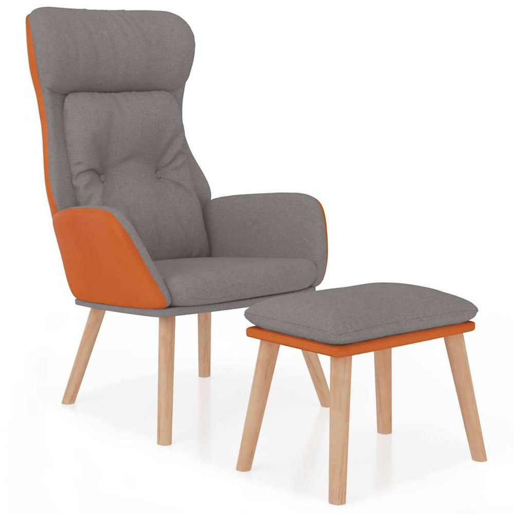 Chaise de relaxation repose-pied gris clair similicuir et tissu