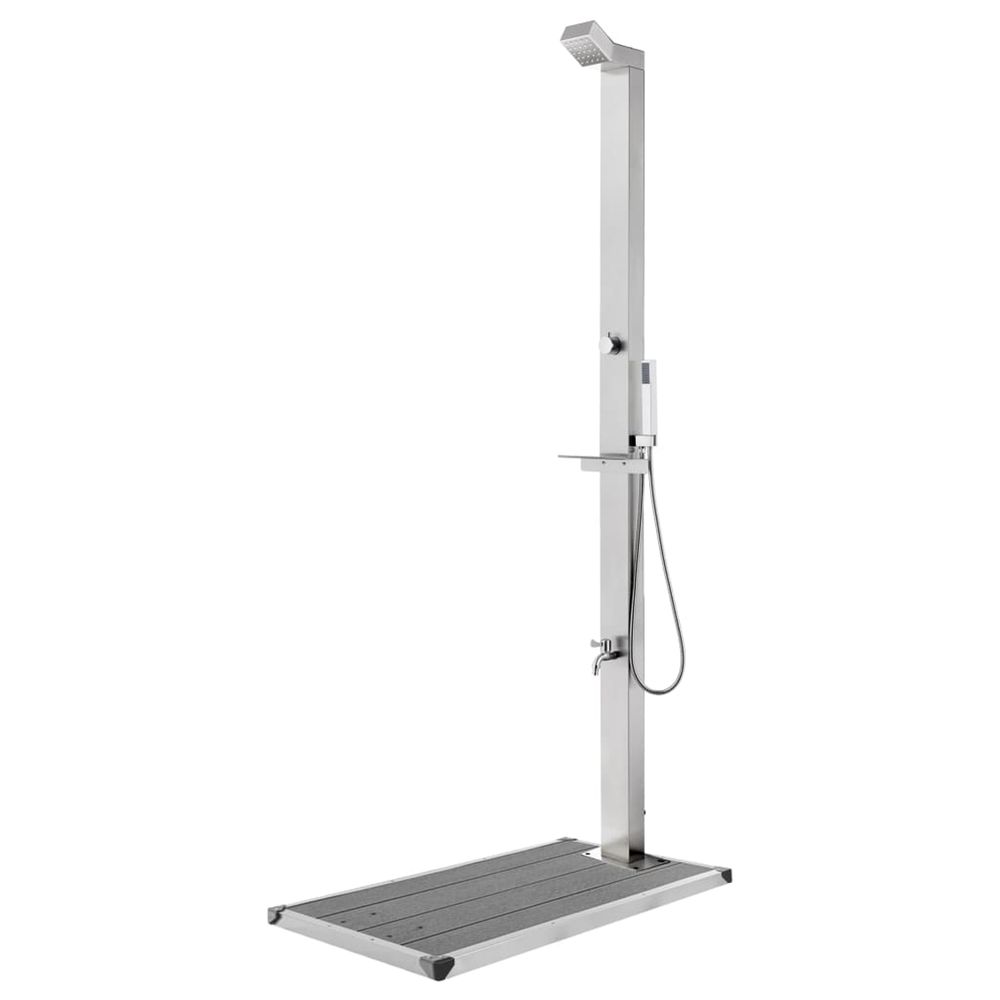 Douche de jardin avec base gris 225 cm acier inoxydable