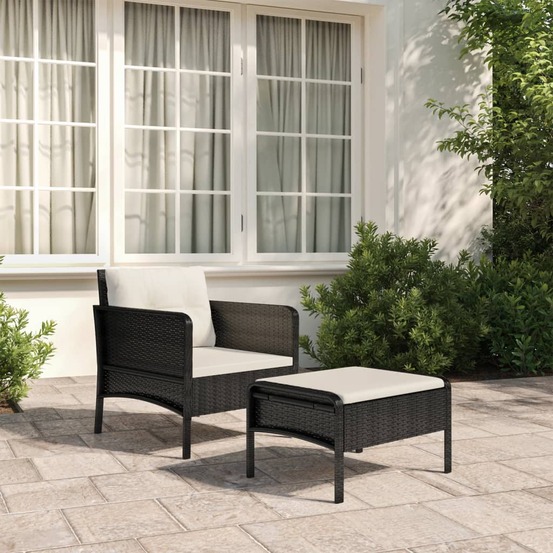 Salon de jardin 2 pcs avec coussins noir résine tressée