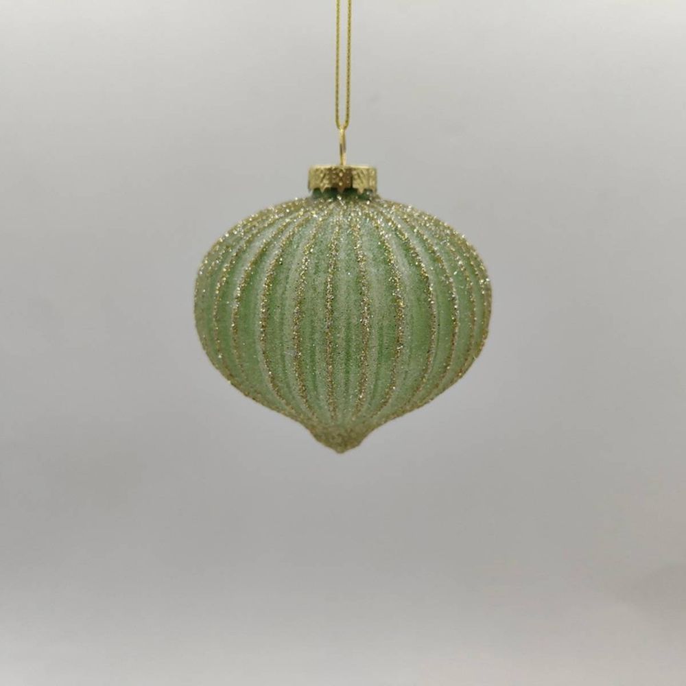 Boule de noël forme oignon en verre verte d. 80 mm