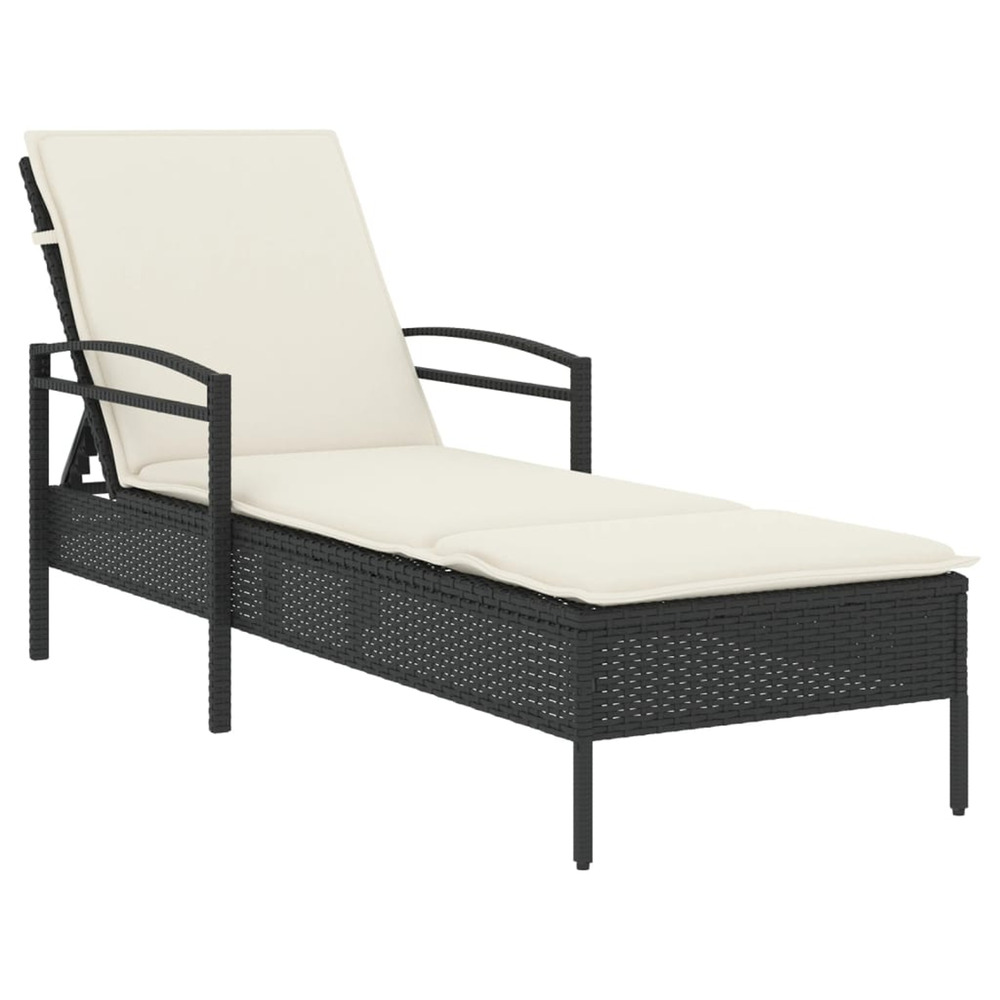 Chaise longue avec coussin noir 63x200x81 cm résine tressée bain de soleil