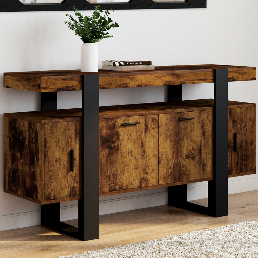 Buffet 140 cm phoenix 4 portes bois effet vieilli et noir
