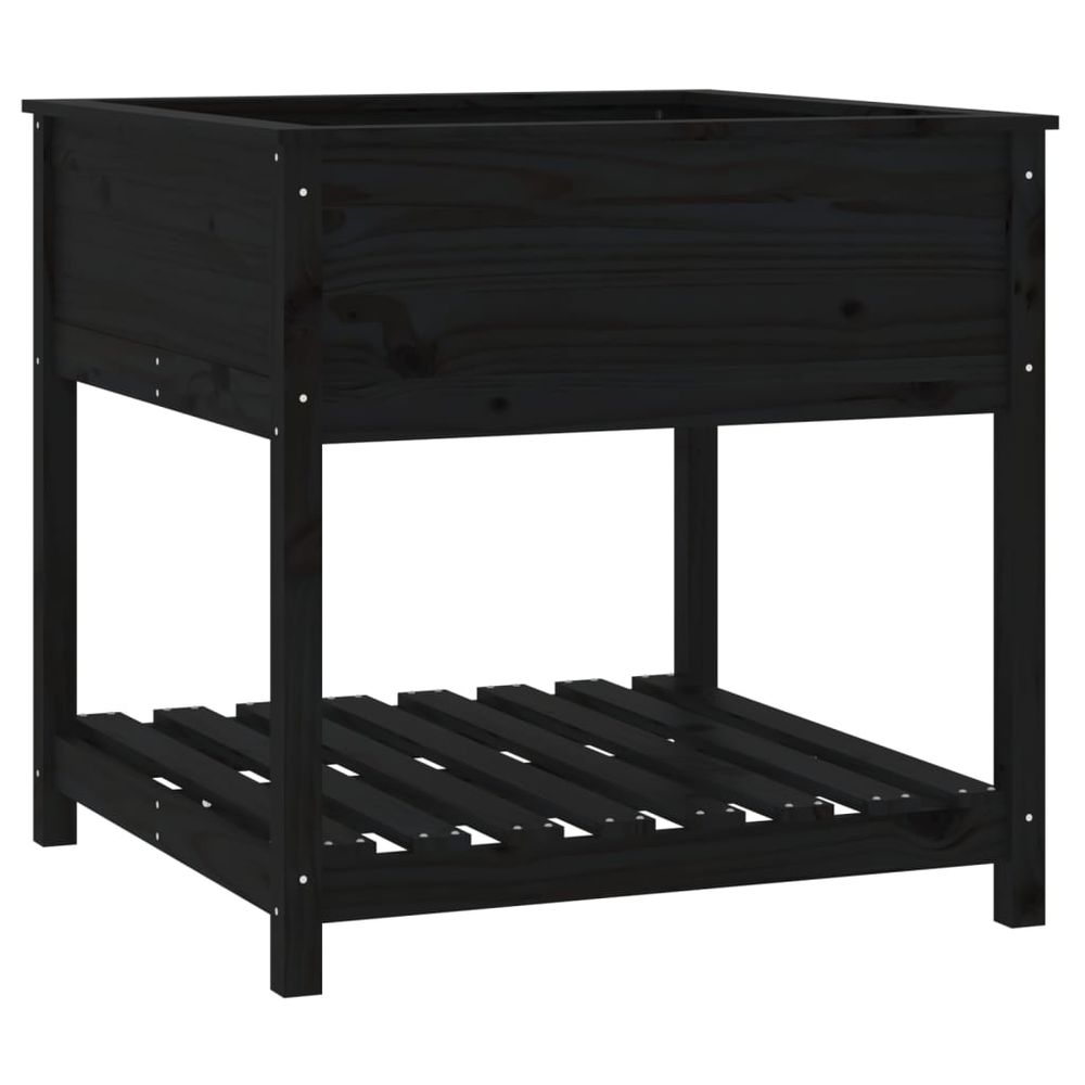 Jardinière avec étagère noir 82,5x82,5x81 cm bois massif de pin