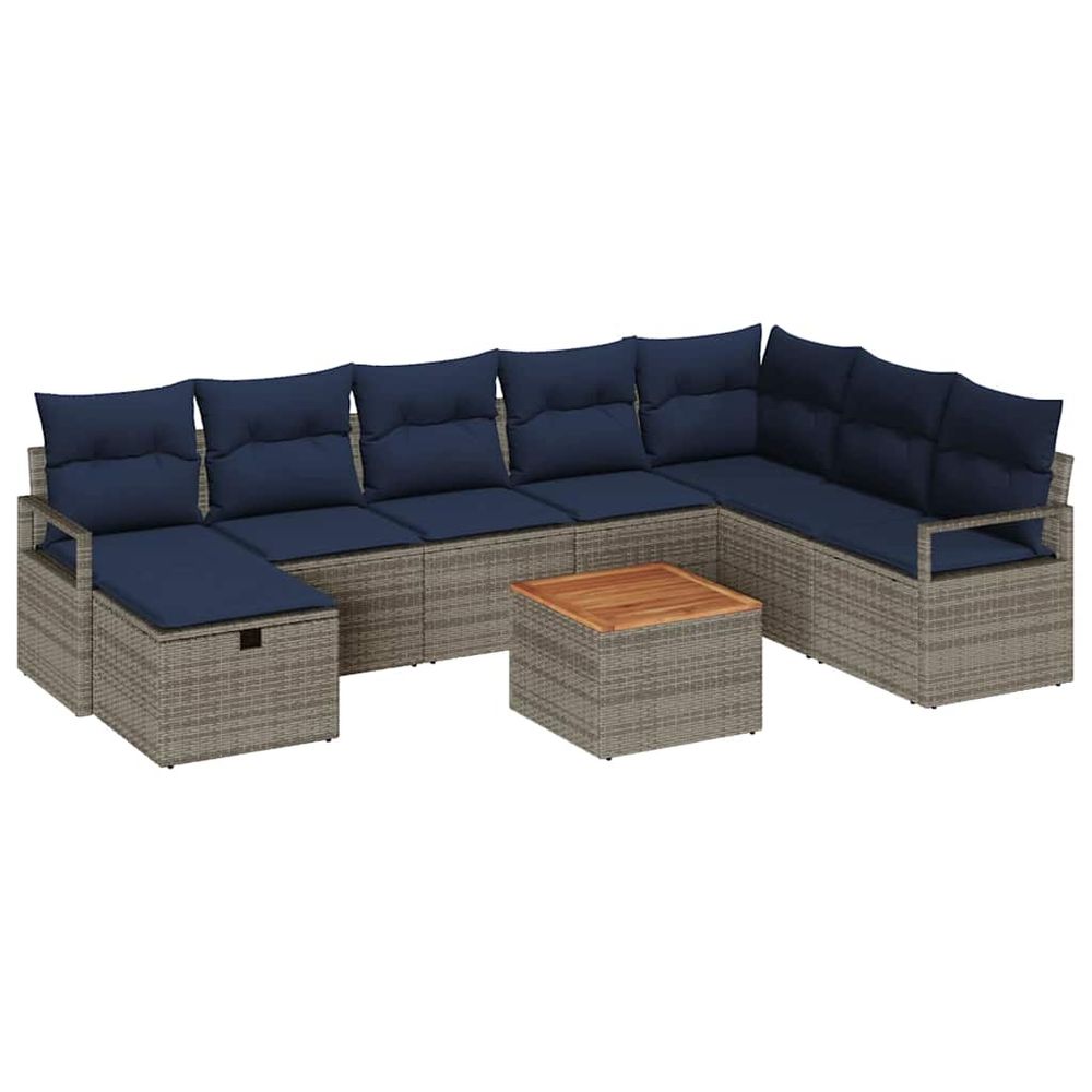 Ensemble de canapé de jardin 9 pc gris polyrotin