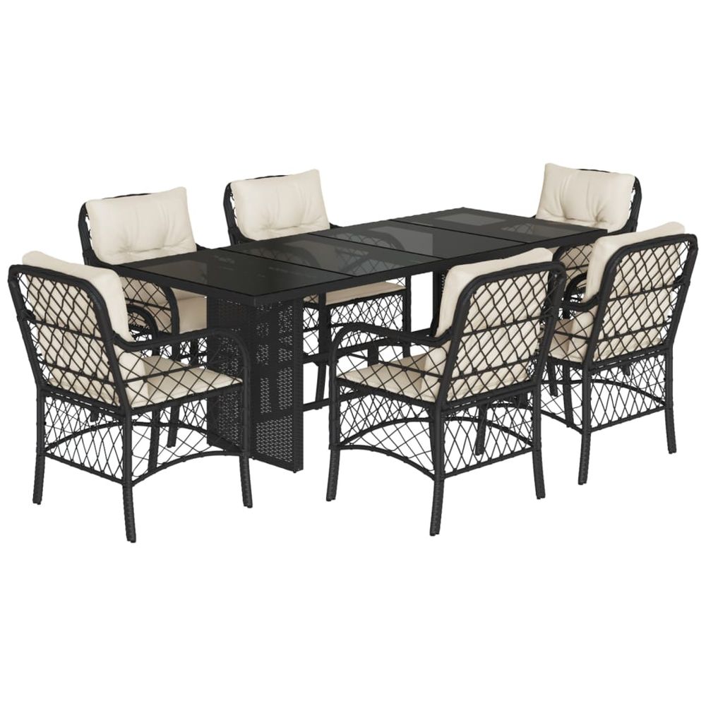 Ensemble à manger de jardin coussins 7pcs noir résine tressée