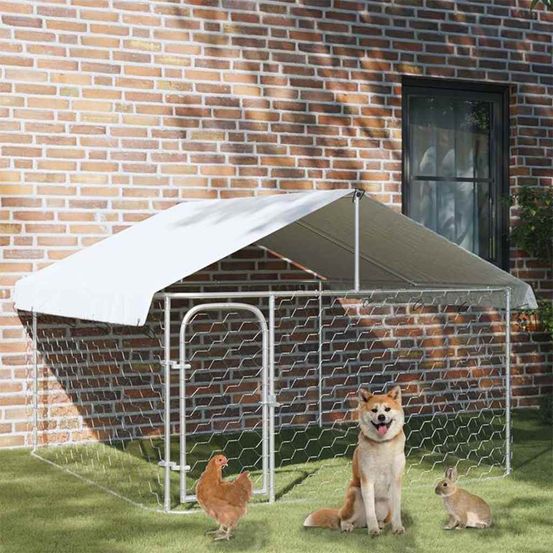 Grand chenil carré 2x2m en acier galvanisé avec toit pour chien