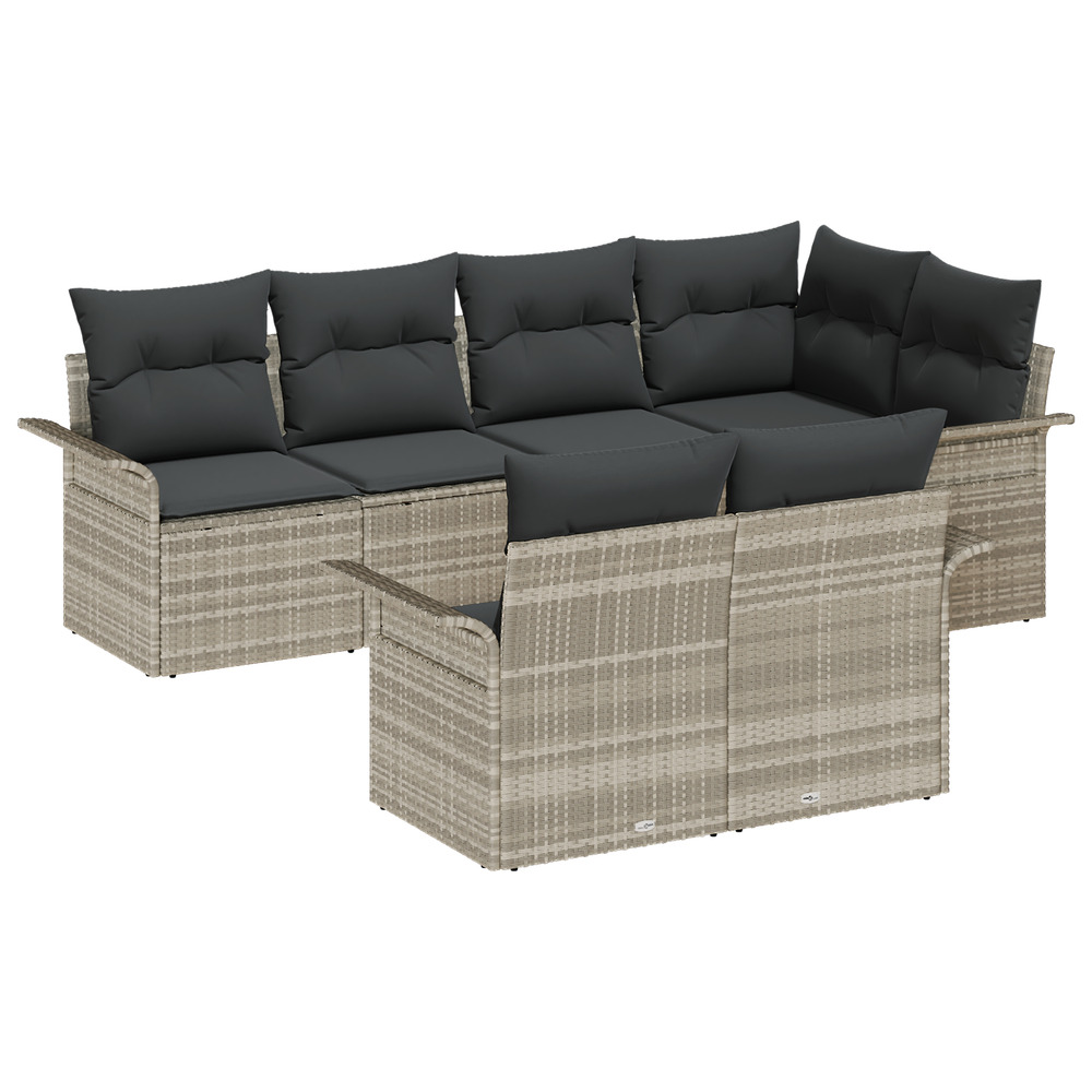 Ensemble de canapés de jardin 7 pièces avec coussins gris clair ratan synthétique