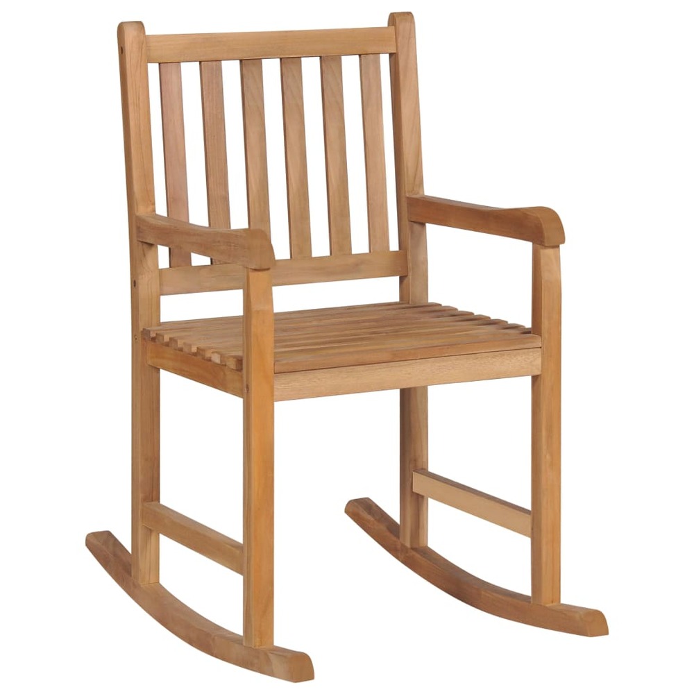 Chaise à bascule avec coussin crème bois de teck solide