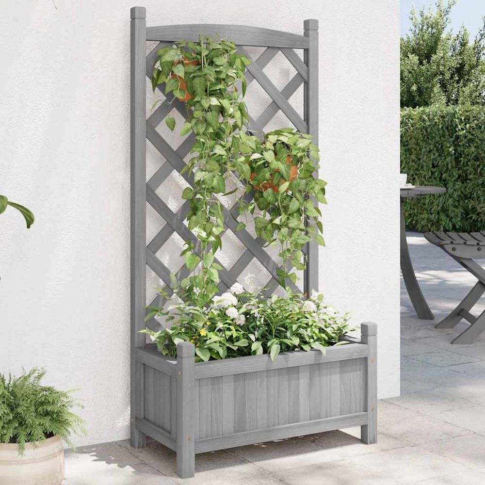 Jardinière avec treillis arqué bois de sapin pour plantes grimpantes gris 110cm