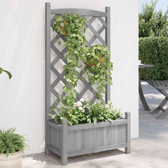 Jardinière avec treillis arqué bois de sapin pour plantes grimpantes gris 110cm