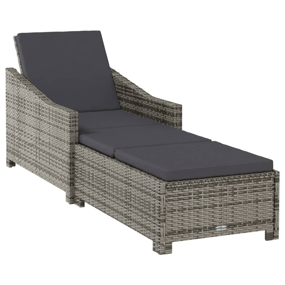 Transat chaise longue bain de soleil lit de jardin terrasse meuble d'extérieur avec coussin gris foncé résine tressée gris 02