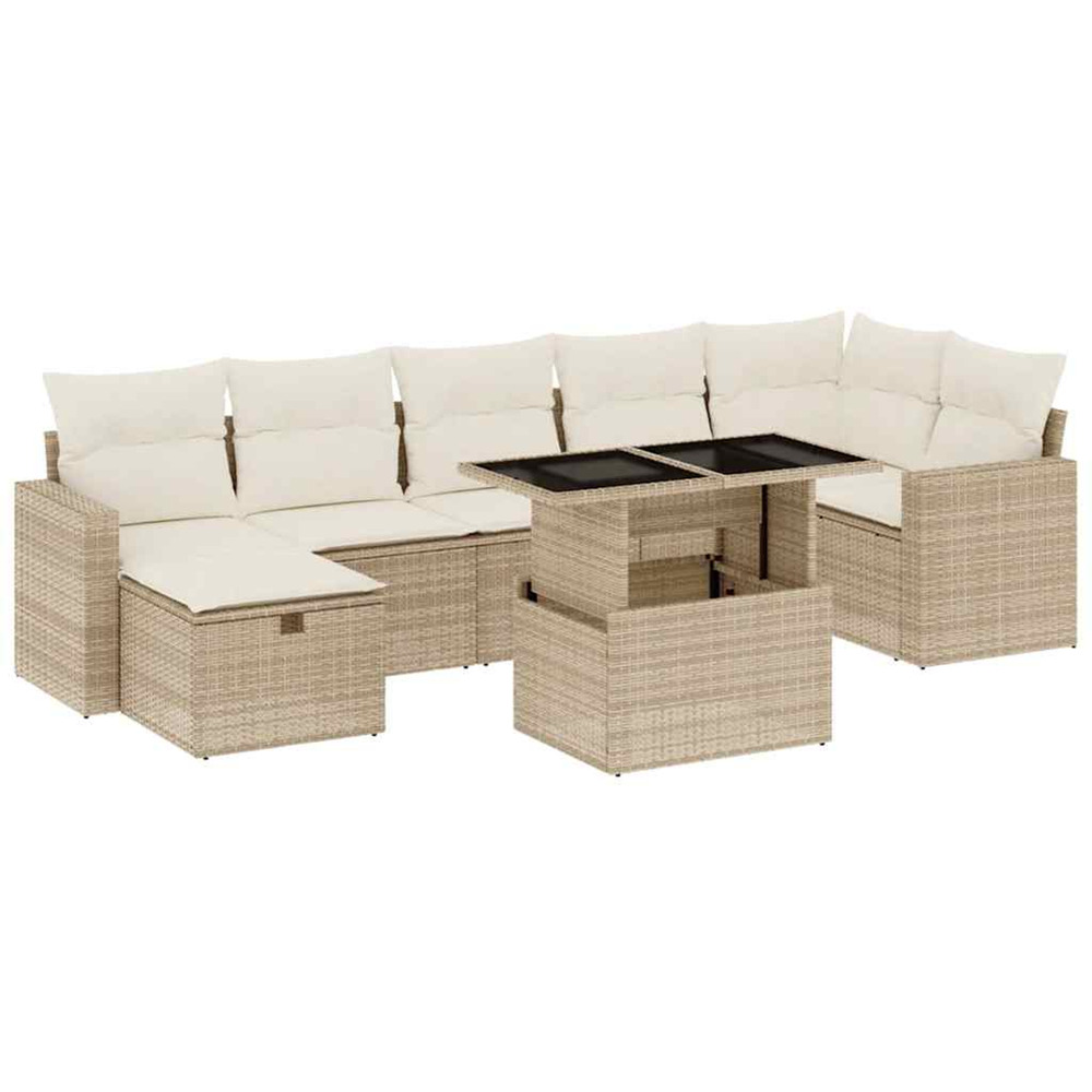 Salon de jardin avec coussins 8 pcs beige résine tressée