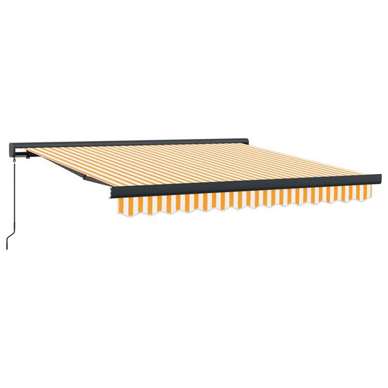 Auvent rétractable jaune et blanc avec cadre anthracite