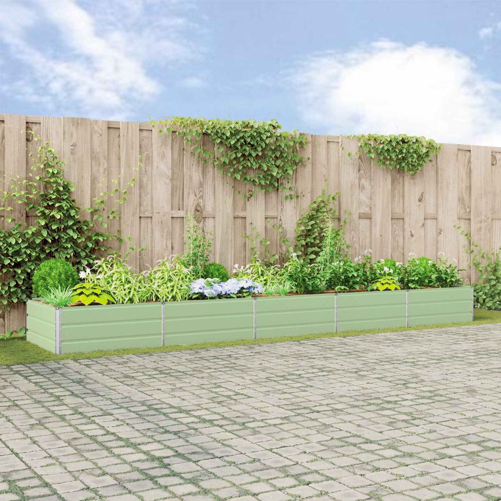 Jardinière très grande largeur acier 480x100x45 cm pour espace vert vert pastel