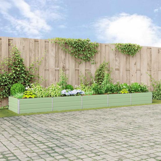 Jardinière très grande largeur acier 480x100x45 cm pour espace vert vert pastel