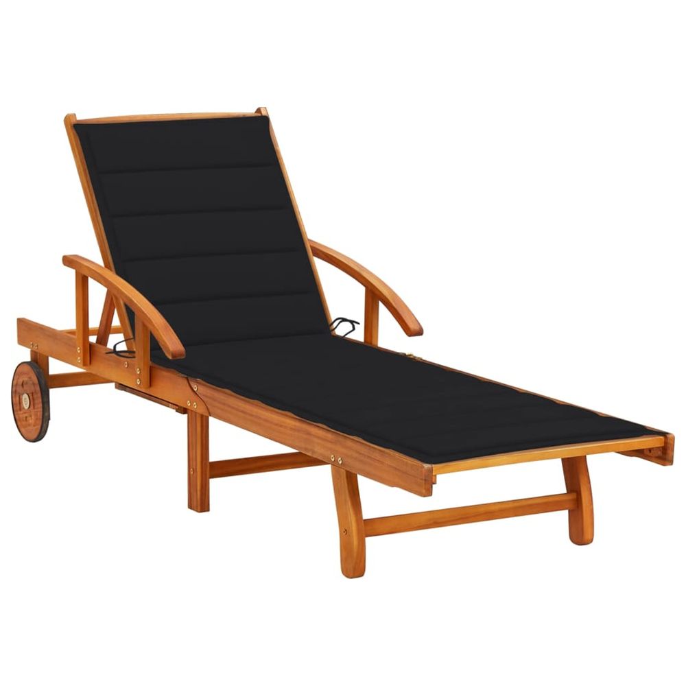 Chaise longue de jardin avec coussin bois d'acacia solide bain de soleil