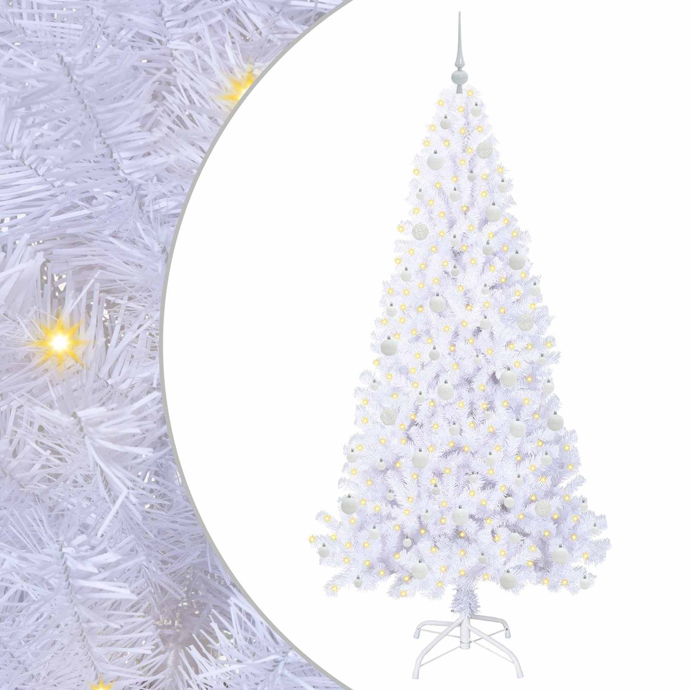 Sapin de noël artificiel avec 300 led blanc 210 cm pvc et acier